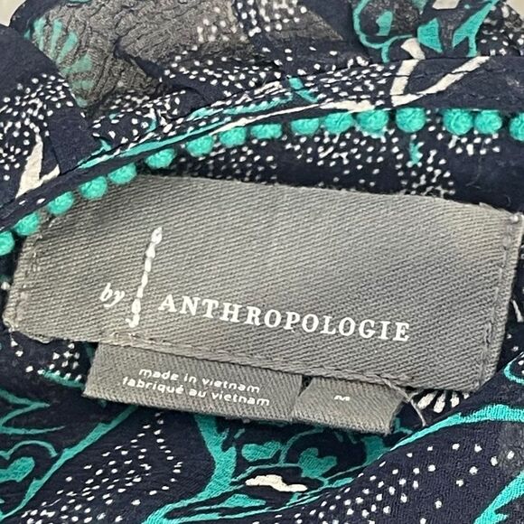 By Anthropologie Haida Blue/Green Ruffle Trim Floral Peasant Blouse Sz M - Picture 4 of 6